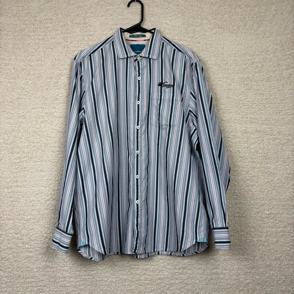 Tommy Bahama Shirt Mens Lg Multi Striped Island Modern Fit Long Sleeve Button Up